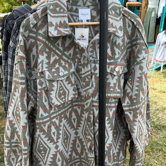 Olive Aztec Shacket