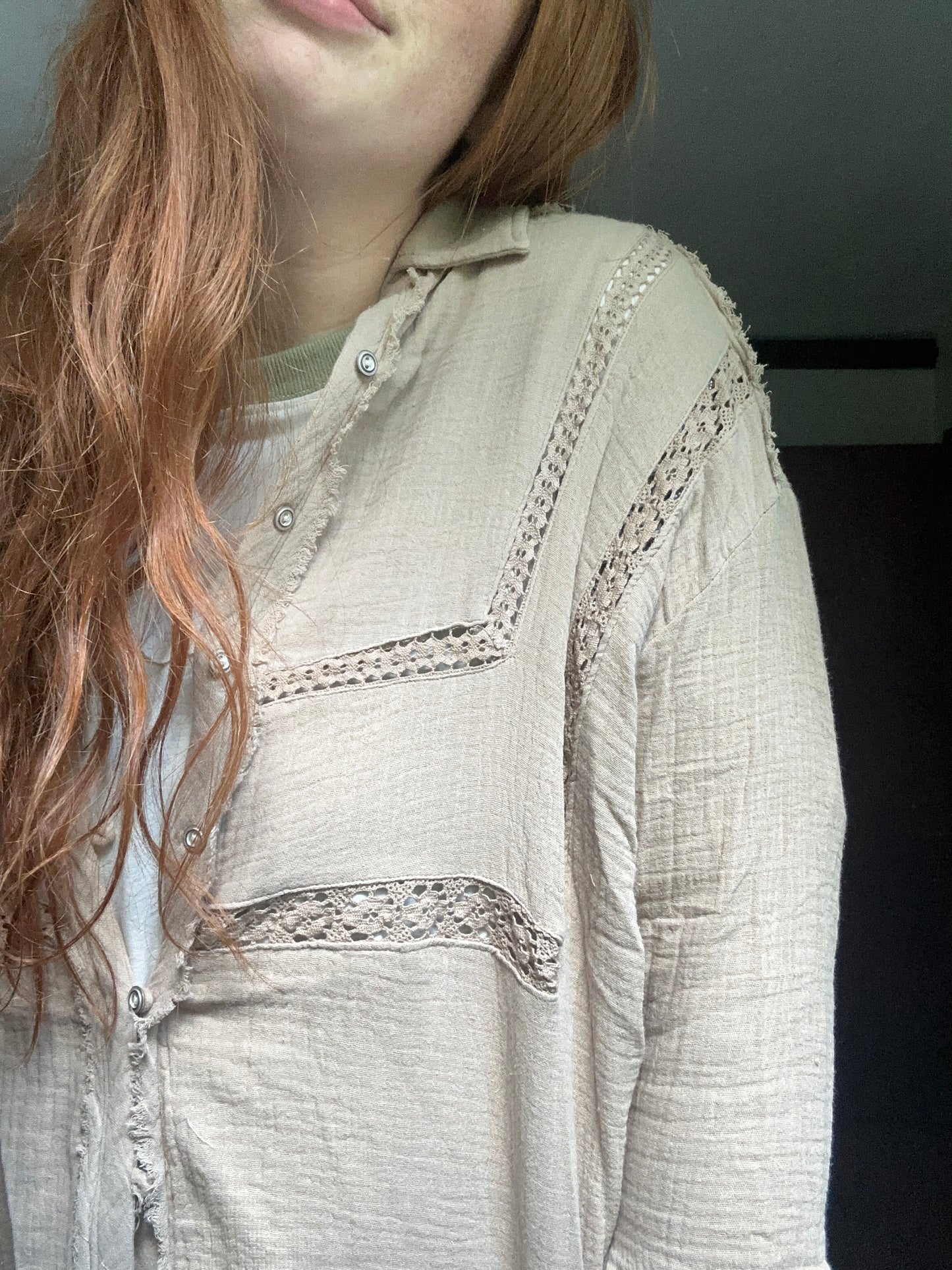 Lace Inlet Button Down