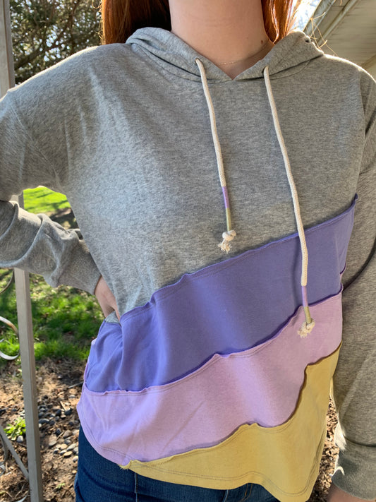 Purple color block hoodie